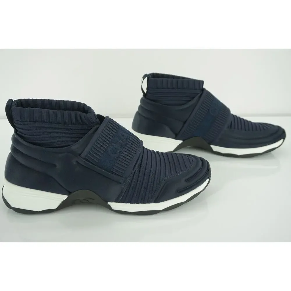 Chanel Navy Blue Stretch Fabric CC Logo High Top Sneaker Sock